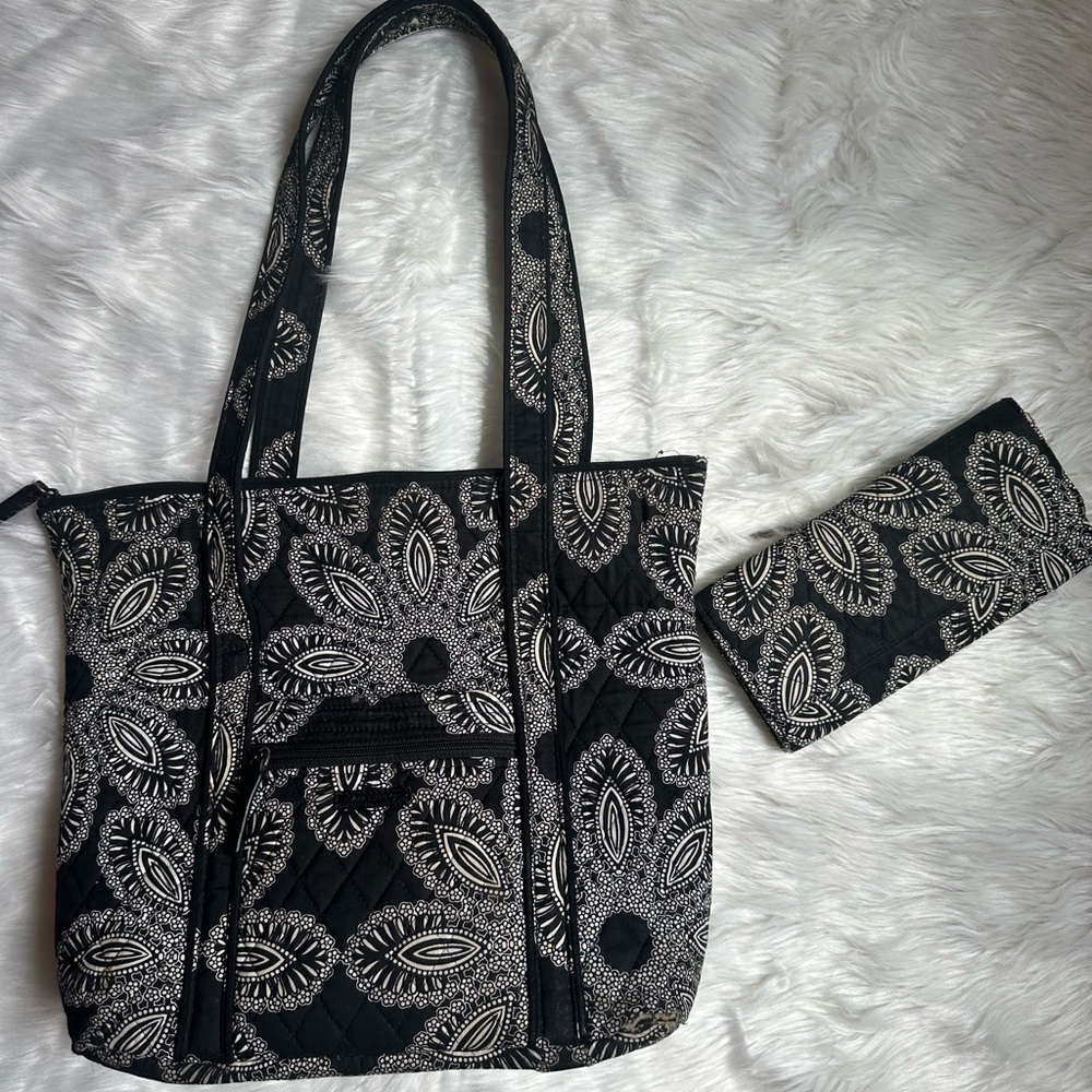Vera Bradley Black and White Patterned Tote and Wallet